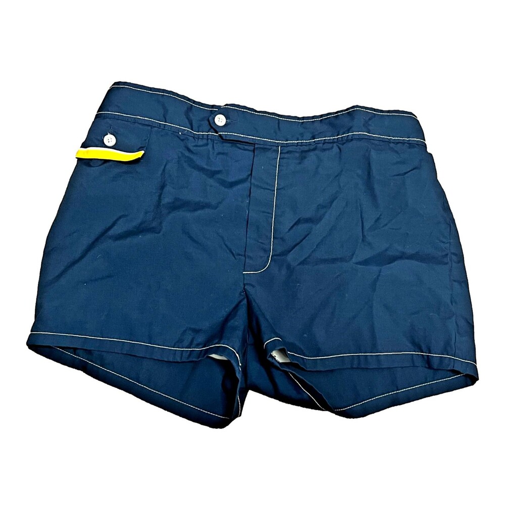 Vtg 70s JANTZEN Swim Shorts Trunks Men's 36 Blue Yellow USA MADE Zip Fly Lined